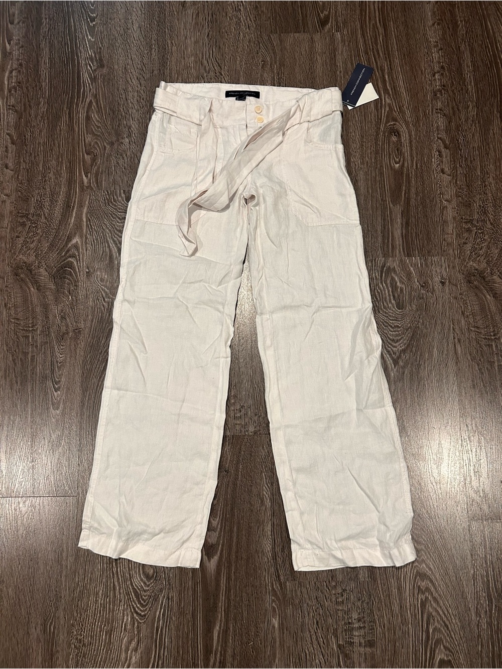 French Connection Cream Linen-Blend Straight Chinos